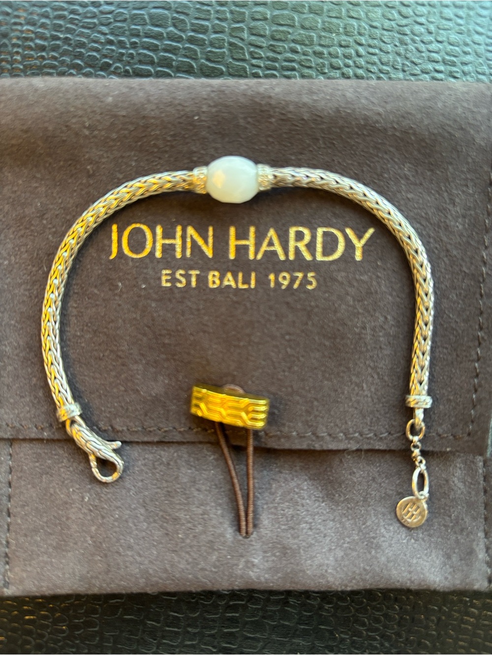 John Hardy Sterling Silver Woven Bracelet w/ Milky Quartz & diamond accents